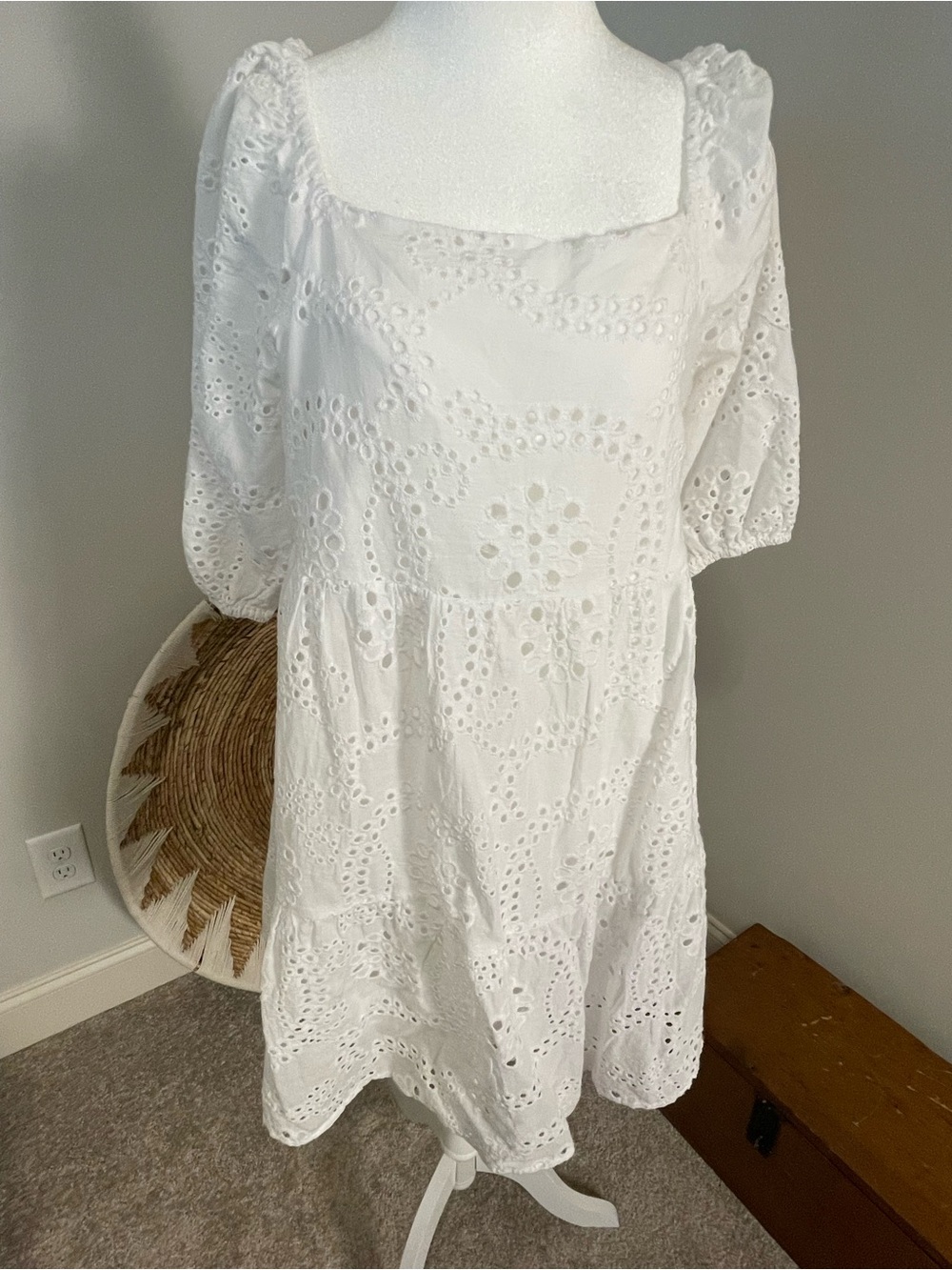 Sanctuary White Eyelet Square-Neck Mini Dress